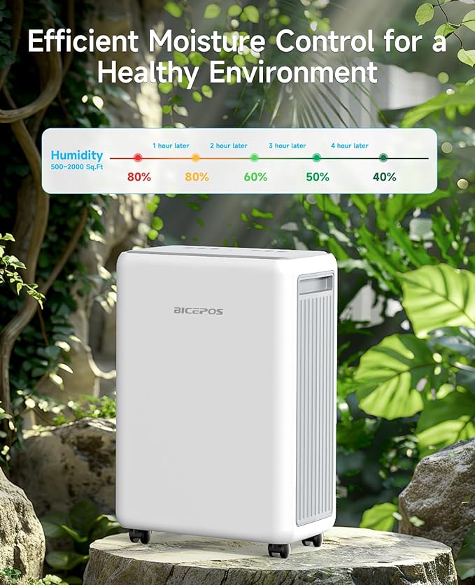 2000 Sq.Ft Dehumidifier for Basement, 30 Pints Dehumidifiers for Home with Drain Hose, 0.52 Gal Water Tank, Intelligent Humidity Control, Auto Shut Off, For Large Rooms and Home