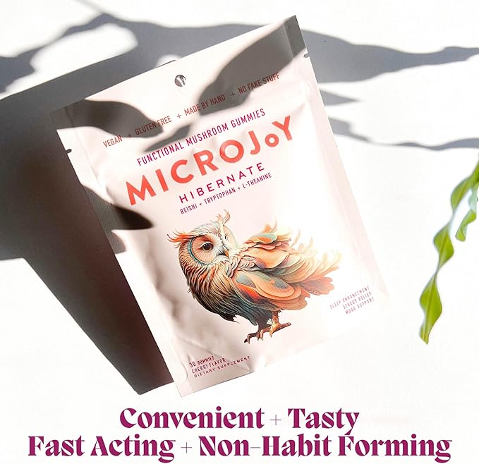 Microjoy Hibernate Gummies – Natural Sleep Aid with Reishi Mushroom – Stress Relief and Mood Support – Vegan, Non-GMO, Cherry Flavor (5 Gummy Sampler)