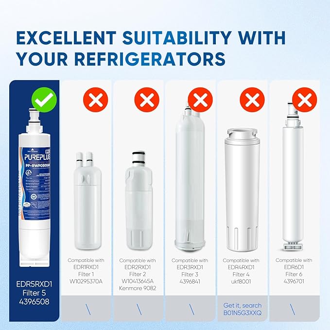 PUREPLUS 4396508 NSF 53&42 Certified Refrigerator Water Filter, Replacement for EDR5RXD1, EveryDrop Filter 5, 4396510, 4392857, Kenmore 46-9010, 9085, LC400V,WF-NLC240V,RFC0500A, WF285,W10186668,2Pack