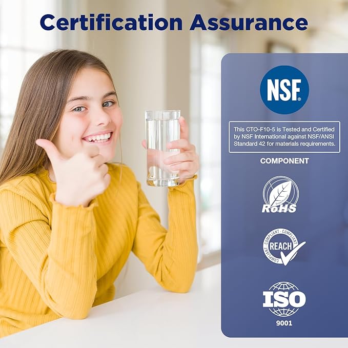 Membrane Solutions 5 Micron 2.5" x 10" CTO Carbon Block Water Filter Cartridge Replacement for Whole House Filtration Systems, Compatible with WFPFC8002, WFPFC9001, FXWTC, WHKF-WHWC, 4-Pack