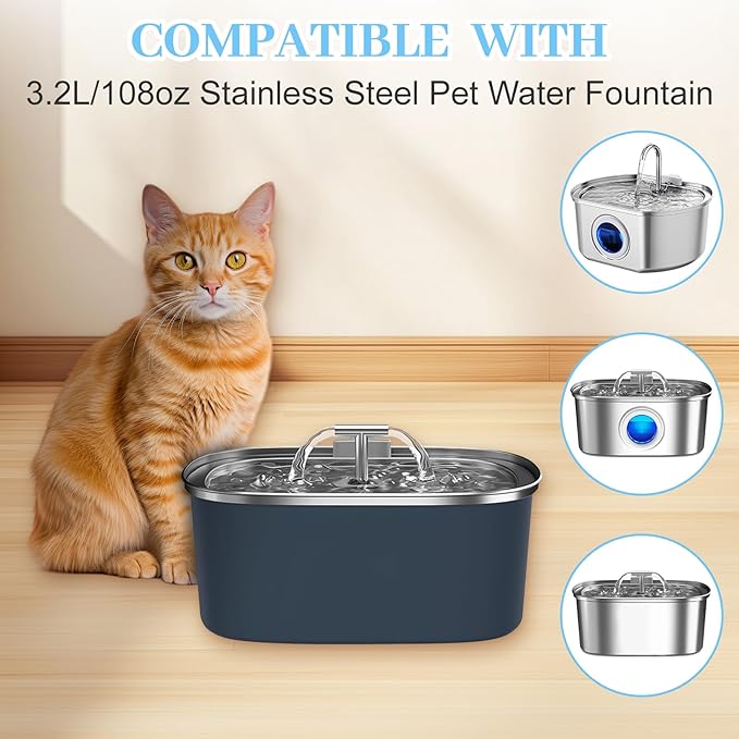 16 Pcs Cat Water Fountain Replacement Filters & Pre-Filter Sponges for Rellaty Neareal 108oz/3.2 Stainless Steel Pet Water Fountain Automatic Pet Fountain with Water Level Window