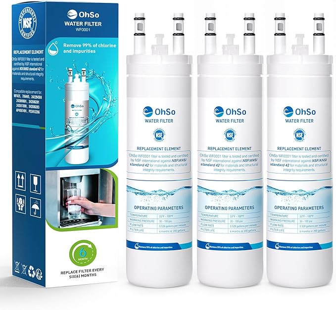 Replacement Water Filter for Frigidaire WF3CB, Pure Source 3, Compatible with WF425, 706465, 242086201, 242086203, 242294501, 242069601, 242294501, 242017800, AP4567491, Height 9 Inch, Pack of 3