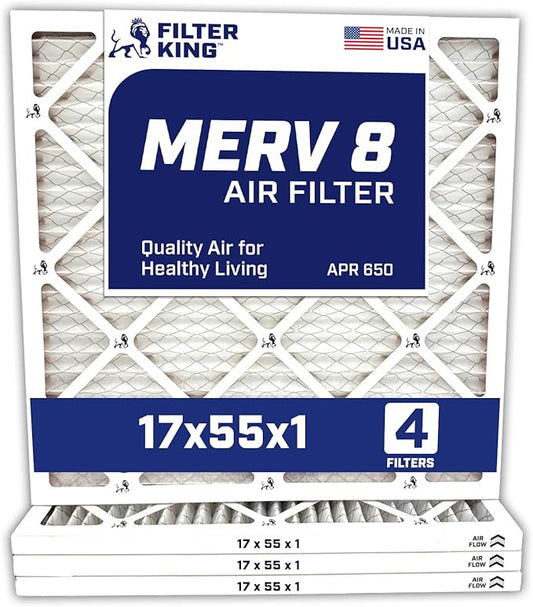 Filter King 17x55x1 Air Filter | 4-PACK | MERV 8 HVAC Pleated A/C Furnace Filters | MADE IN USA | Actual Size: 17 x 55 x .75"