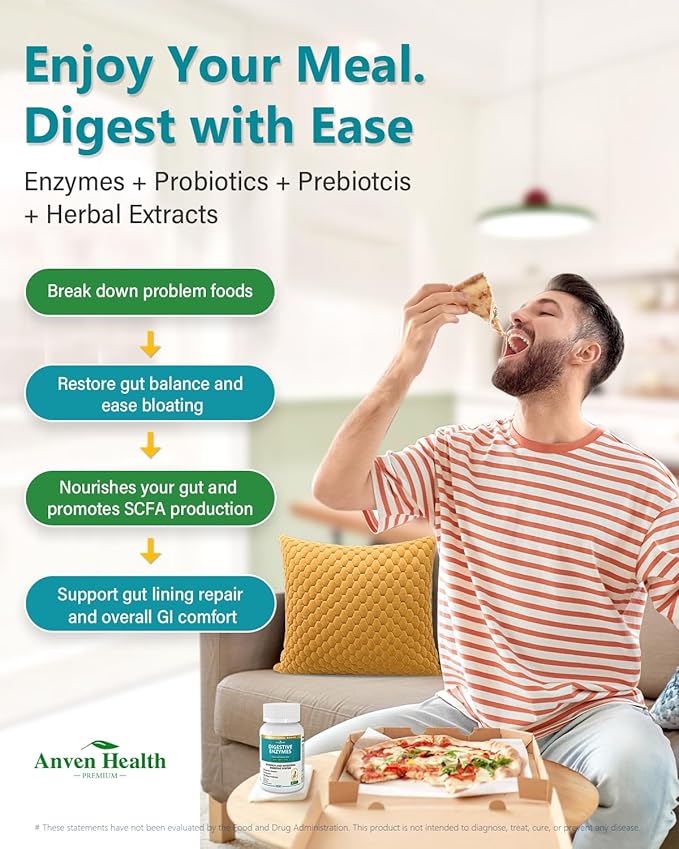 Digestive Enzymes for Men and Women with Probiotics & Prebiotics | 180 Capsules - A 60-Day Supply of 800mg Fomula Gut Repair Glutamine, Lion's Mane for Bloating & Gas Relief - Non-GMO