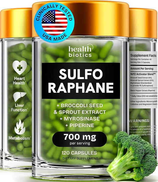 Sulforaphane Supplement Organic Broccoli Sprouts | Stabilized Sulforaphane Kids & Adult | from Broccoli Florets & Seeds | Organic Sulfur Supplements 120 Pills | 1 Pack