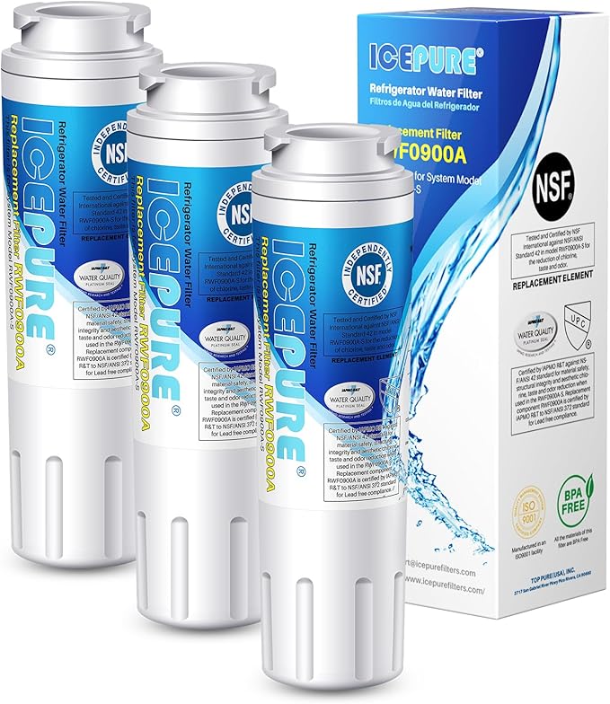 ICEPURE UKF8001 Compatible with Whirlpool EDR4RXD1, 4396395, Maytag UKF8001, UKF8001AXX, EveryDrop Refrigerator Water Filter 4, RFC0900A, UKF8001AXX-200, UKF8001P, 469006, PUR, Puriclean II, Pack of 3