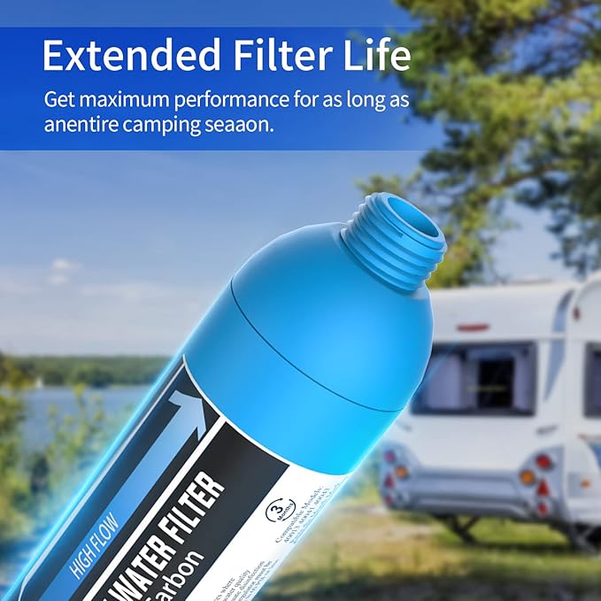 Lifefilter RV Inline Marine Water Filter, Reduces Chlorine, Bad Taste, Odor for RVs,NSF Certified with Flexible Hose Protector (Pack of 3)
