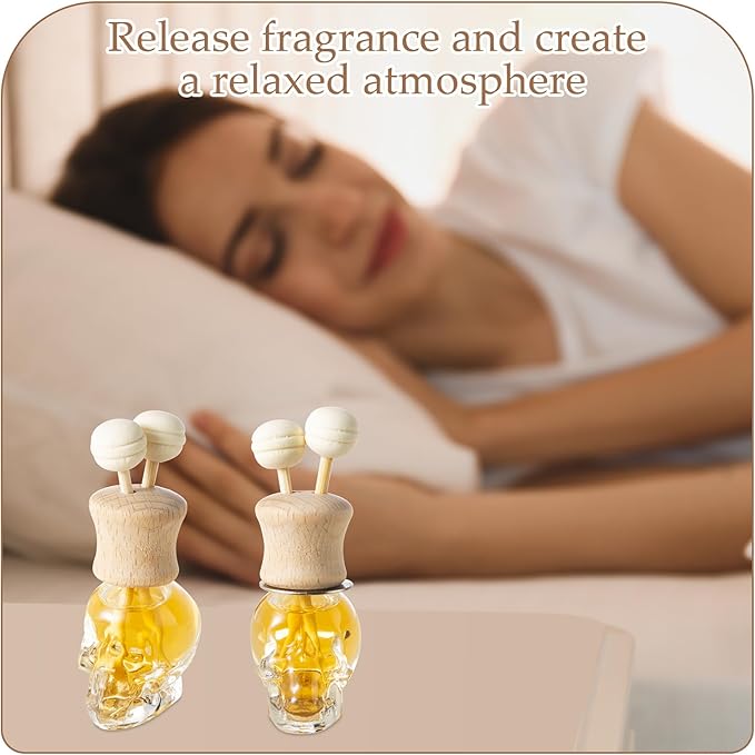Zubebe 30 Pack Car Air Freshener Diffuser with Vent Clip Empty Car Diffuser Bottles for Essential Oil Perfume Glass Bottle with Wooden Caps Stick(Skull)