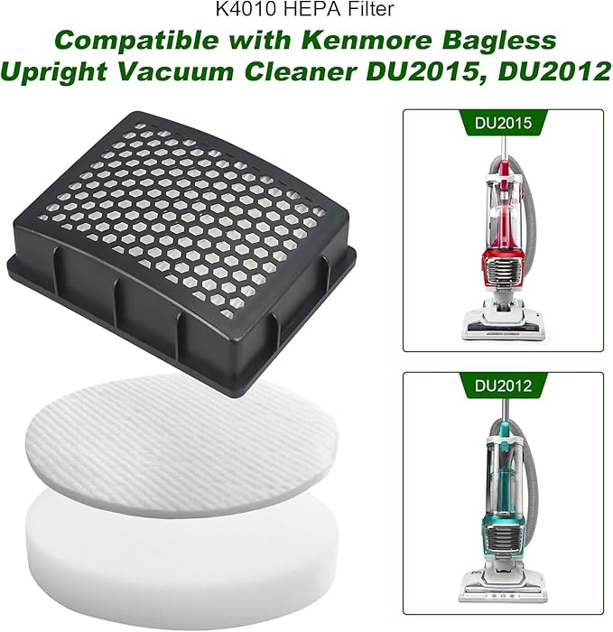 K4010 Filter Replacement for Kenmore DU2015,DU2012,K4010 Series Bagless Upright Vacuum Cleaner (2 HEPA Filter + 4 Foam Filter)