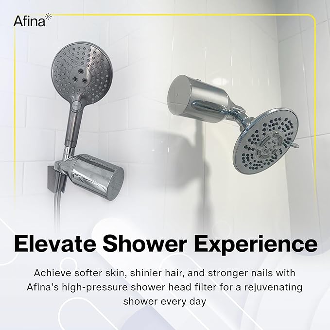 Afina Shower Head Filter - Shower Filter for Hard Water | High Pressure Shower Water Filter - Improves Skin & Hair by Removing Chlorine & Heavy Metals, Transform Your Shower Head with Filters (Black)