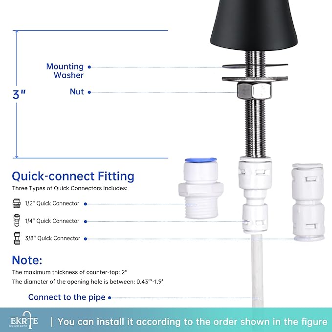 EKRTE Matte Black Drinking Water Faucet for Kitchen Sink, Brass Kitchen Water Filter Faucet,Commercial Water Filtration Faucet for Under Sink Water Filter System, Solid Brass RO Faucet in Matte Black