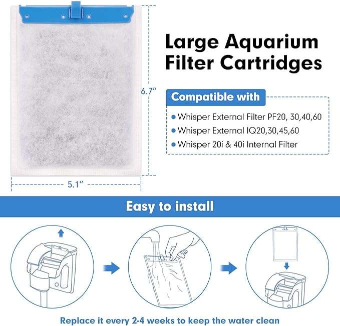 fishkeeper 16 Pack Large Filter Cartridges Compatible with Tetra Whisper Bio-Bag Filters Replacement Filter Cartridges for Whisper Power Filters 20i/40i /IQ20/30/45/60 PF20/30/40/60(Ready to Use)