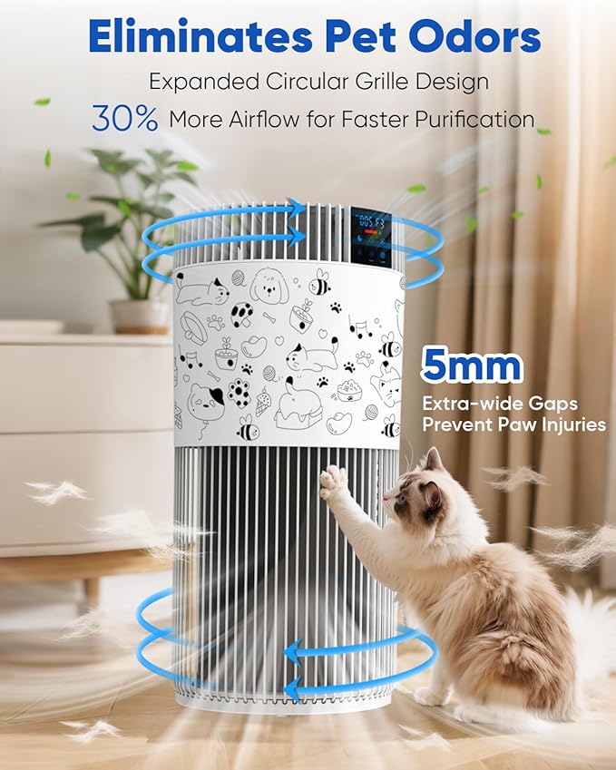 Air Purifier for Home Large Room 1800 Ft² with Washable Filters, HEPA Filter Pet Air Purifier for Bedroom with PM2.5 Sensor, 20dB Sleep Mode, 360° Purification, 12H Timer for Remove Dust, Odor, Smoke