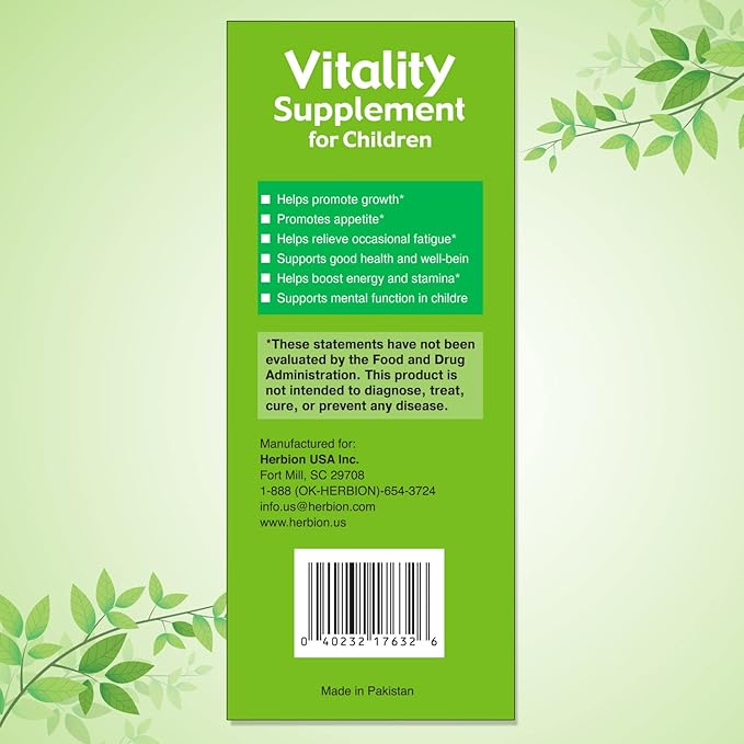 HERBION Naturals Vitality Supplement for Children, Promotes Growth and Appetite, Relieves Fatigue, Improves Mental & Physical Performance, for Kids 1 Year & Above (Pack of 24)
