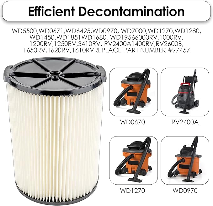 (2 Pack) VF4000 Replacement Cartridge Filter Compatible With RIDGID 72947 Wet dry Vac 5 to 20 Gallon 6-9 Gal Husky Vacuum RV2400A RV2600B WD5500 WD0671 Vac, VF4000 filter 2 Pieces