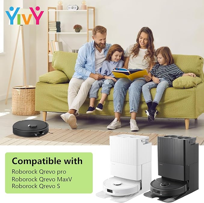Yivy Accessories Kit Compatible with Roborock Qrevo Pro/MaxV/S/Plus Robotic Vacuum Cleaner, 2 Main Brush Rollers, 6 Black Side Brushes, 4 HEPA Filters, 8 Mop Pads, 6 Dust Bags (Black-29)
