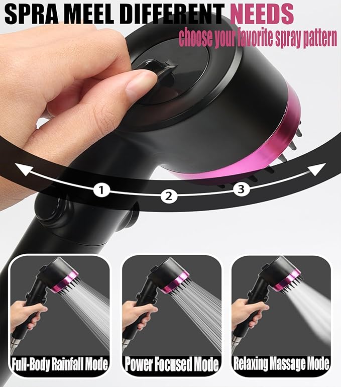 High Pressure Handheld Shower Head High Pressure Shower Heads- High Flow Even with Low Water Pressure - Hand Held Showerhead Set with 59″Replacement Hose/Bracket and Cotton Filters (Black)