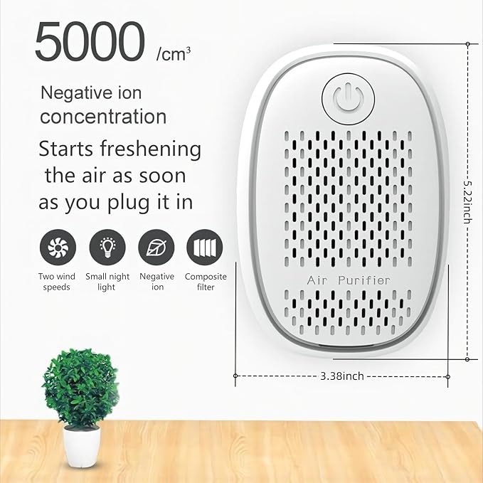 Plug-in Air Purifier,Personal Air Ionizer HEPA Filter, Mini Portable Air Purifier for Home & More Suitable for Bedrooms, Toilets, Living Room,bathrooms,closets,hotel,pet room (1, WHITE)
