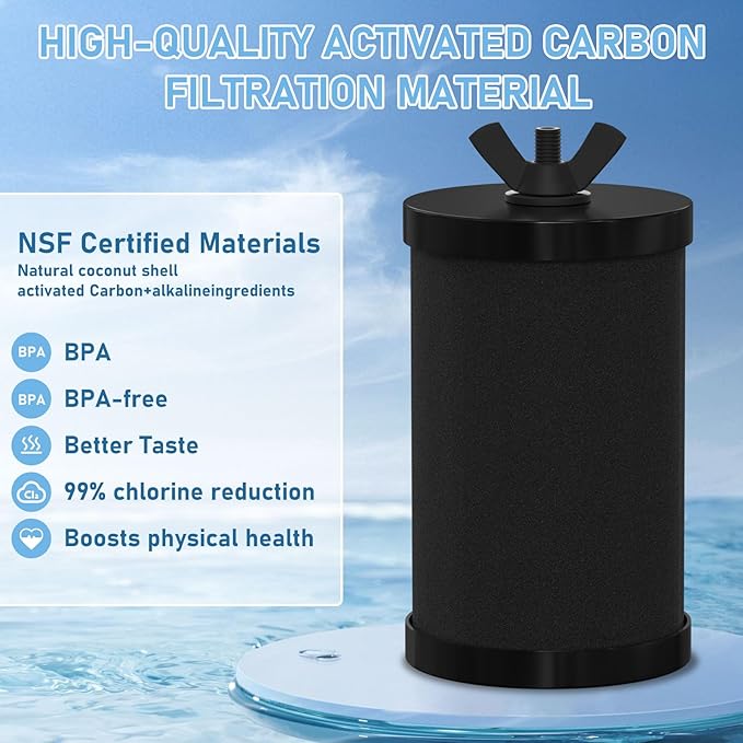 2387 Water Filter Replacement, Black Purification Elements Water Purifier Replacement Filters Compatible with Alexapure Pro Gravity Water Filter System, 5,000 Gallon Throughput Capacity, 2 Packs