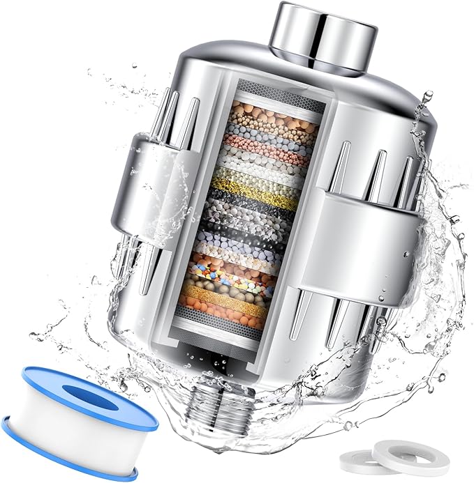 24 Stage Shower Water Filter - High Output Softener to Remove Chlorine and Fluoride - Reduces Dry Itchy Skin, Dandruff, and Improves The Condition of Your Skin, Hair, Chrome