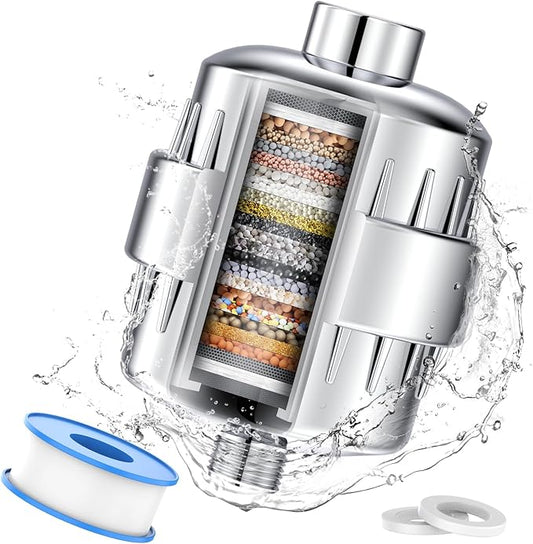 24 Stage Shower Water Filter - High Output Softener to Remove Chlorine and Fluoride - Reduces Dry Itchy Skin, Dandruff, and Improves The Condition of Your Skin, Hair, Chrome