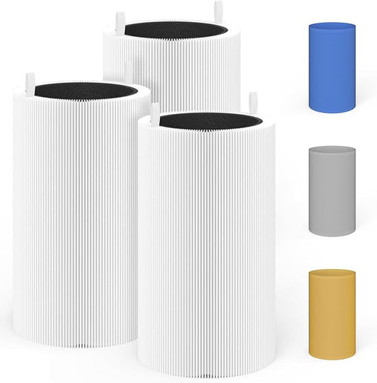 3 Packs 411 Replacement Filter Compatible with Blue Pure 411, 411+, 411 Auto & Mini with 3pcs Outer Cloth Pre-Filter Cover