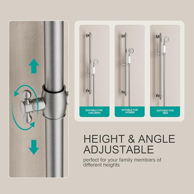 Shower Slide Bar Handheld Shower Head with Hose, shower slide bar,adjustable height shower head (C-retro, Brushed Nickel)