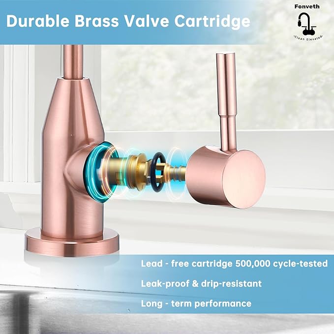 Drinking Water Faucet, Red Copper RO Faucet SUS 304 Stainless Steel for Under Sink Water Filter System Reverse Osmosis Non-Air Gap for Kitchen