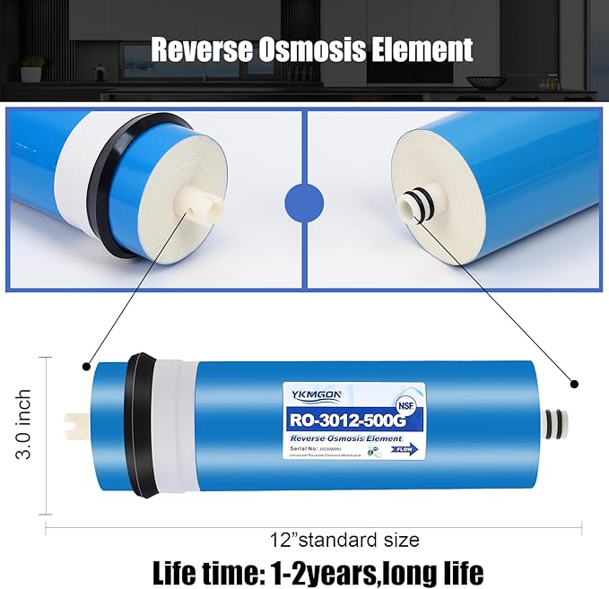 2Pack 500 GPD Universal Reverse Osmosis RO Membrane Element，3.0"x12" Replacement Water Filter,for Under Sink Home Drinking RO Water Purifier System