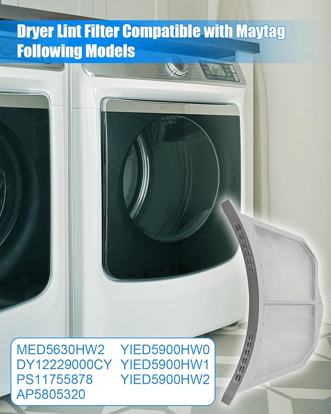 W11758174 Dryer Lint Filter Fit for Maytag MED5630HW2 DY12229000CY PS11755878 AP5805320 YIED5900HW0 YIED5900HW1 YIED5900HW2 and More, Dryer Lint Filter Trap Screen Replace W11758174 p5313133