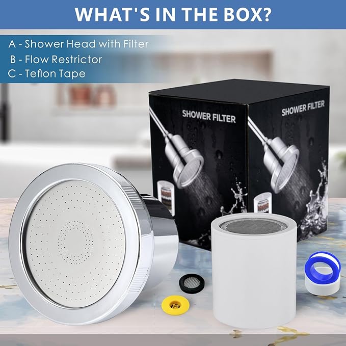 Voolan Filtered Shower Head - 20 Stage Luxury Rain Shower Filter For Hard Water for Remove Chlorine and Harmful Substances - 4.5" Round High Pressure Rainfall Showerhead (Chrome)