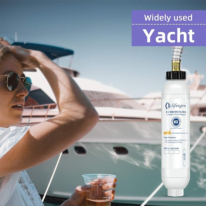 lifeegrn RV Water Filter with Hose Protector, Inline Water Filter, Reduces Bad Taste, Odors, Chlorine and Sediment in Drinking Water, White(2 Packs)