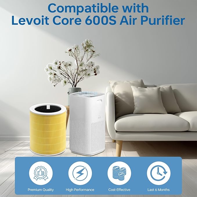 2 Pack Core 600S-RF Replacement Filter for Levoit Core 600s, 3-In-1 Filter& Activated Carbon Filter, 5.54 lbs
