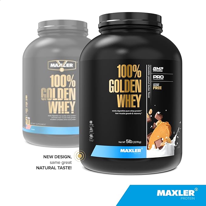 Maxler 100% Golden Whey Protein - 22g Protein per Serving - Premium Whey Protein Powder for Pre Post Workout - Fast-Absorbing Whey Concentrate Isolate Hydrolysate Blend - Chocolate Peanut Butter 5 lb