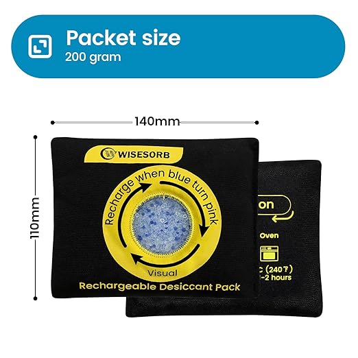 200g Reusable Silica Gel Desiccant, Color Indicating Rechargeable Desiccant Packs for Storage, Moisture Absorbers for Storage, Gun Safes, Suitcases, 3D Filaments, Electronics, Car[3 Pack]