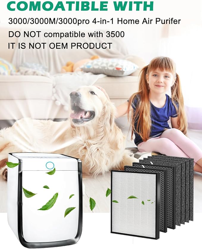 7 Pack 3000 Air Purifier Replacement Filters Compatible with 3000 Air Purifier, 1 Filter, 2 Activated Carbn & 4 Extra Carbn Pre-filters(1+2+4), 3000 Accessory, NOT for 3500