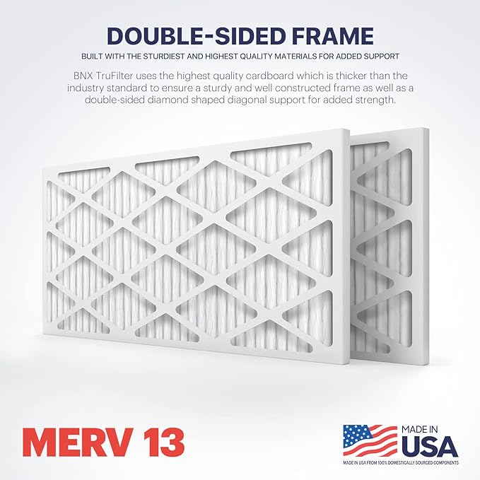 BNX TruFilter 20x30x1 Air Filter MERV 13 (4-Pack) - MADE IN USA - Electrostatic Pleated Air Conditioner HVAC AC Furnace Filters for Allergies, Pollen, Mold, Bacteria, Smoke, Allergen, MPR 1900 FPR 10