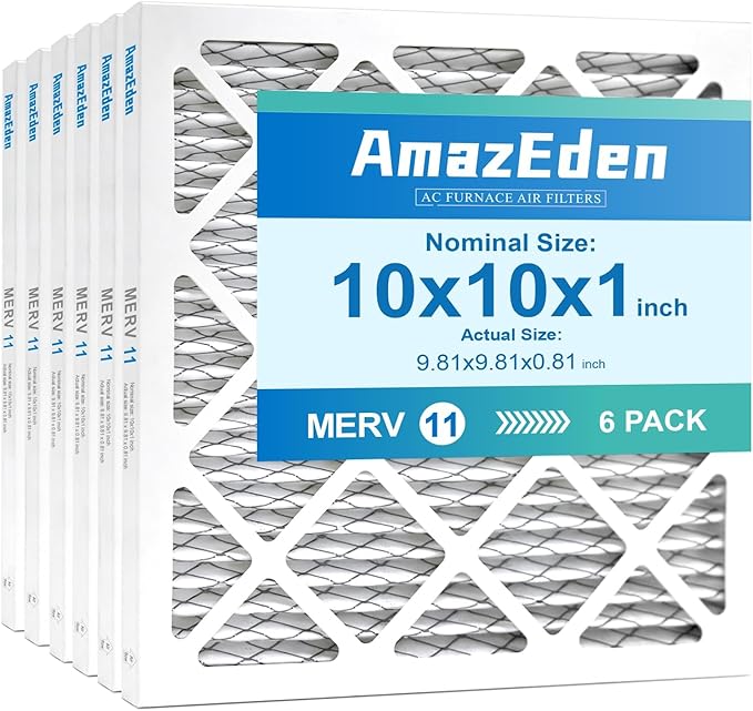 10x10x1 AC Air Filter MERV 11 (6-Pack) MPR 1000 FPR 7 HVAC Furnace Pleated Filters Dust Defense Replacement for Home (Exact Dimensions: 9.81x9.81x0.81 Inches)