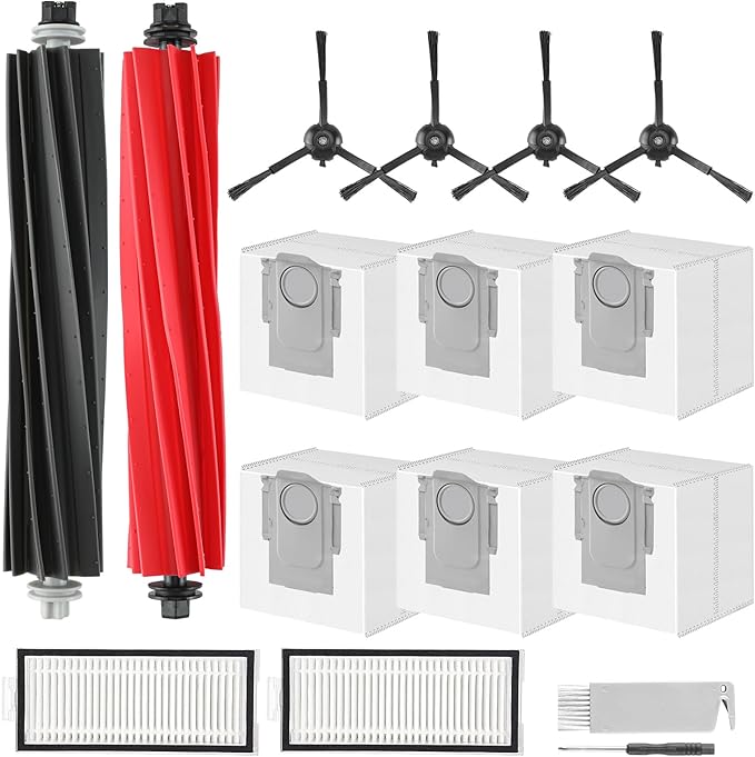 Q5 Max+ Accessories Replacement Parts Compatible with Roborock Q5 Max+, Q5 Pro+, Q8 Max+, Q5 DuoRoller+ Robot Vacuum Cleaners, Include Dual Roller Brush,4 Side Brush,2 Filters,6 Bags,2 Tools