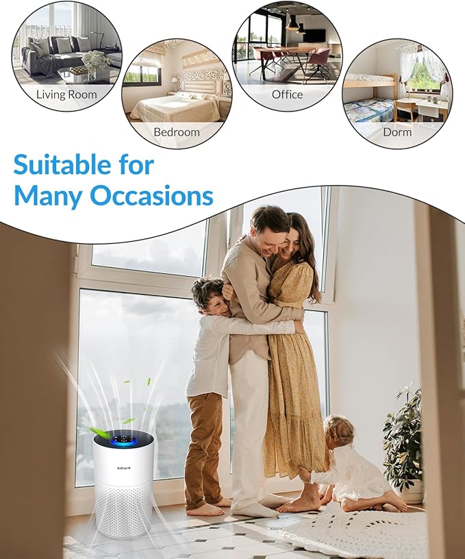 2 Pack Air Purifiers for Home Bedroom, ADTARK Air Cleaner with H14 True HEPA 3-in-1 Filter, Sleep Mode & Aroma Function, 3 Light Modes, Room Air Purifier with 3 Timer for Office, Dorm, Hotel (White)