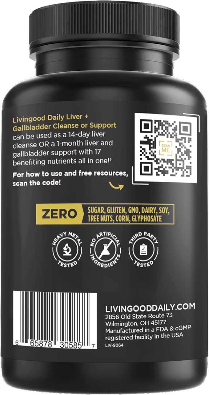 Livingood Daily Liver & Gallbladder Cleanse or Support Supplement with Milk Thistle, Ox Bile, Bile Salts, Digestive Enzymes and Artichoke Leaf Extract, Digestive Health & Liver Support, 56 Capsules