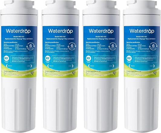 Waterdrop EDR4RXD1 Replacement for EveryDrop® Filter 4, Whirlpool® UKF8001, 4396395, Maytag® UKF8001AXX-200, UKF8001AXX-750, WD-F07, Refrigerator Water Filter, 4 Filters