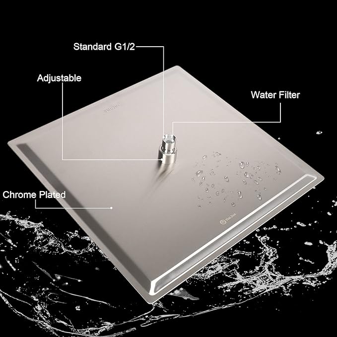 HarJue Shower Head with Extension Arm, High Pressure Square with ShowerArm, Stainless Steel Rainfall-Waterfall Full Body Coverage (16'' Shower with 20'' Arm, Brushed Nickel)