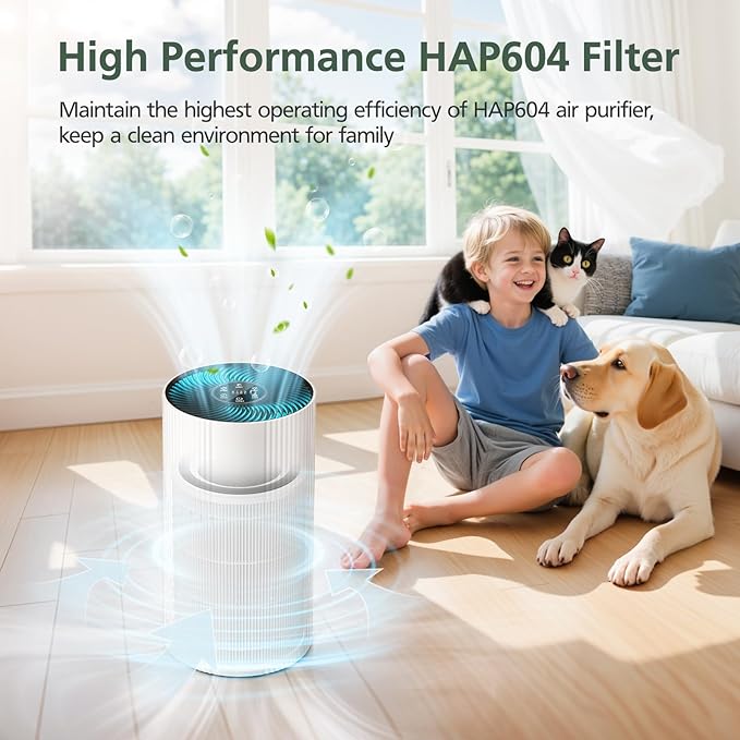 HAP604 Replacement Filter for ECOSELF HAP604 Air Purifier, 3-In-1 Air Filter Filtration with HEPA and Activated Carbon, 2 Pack, White