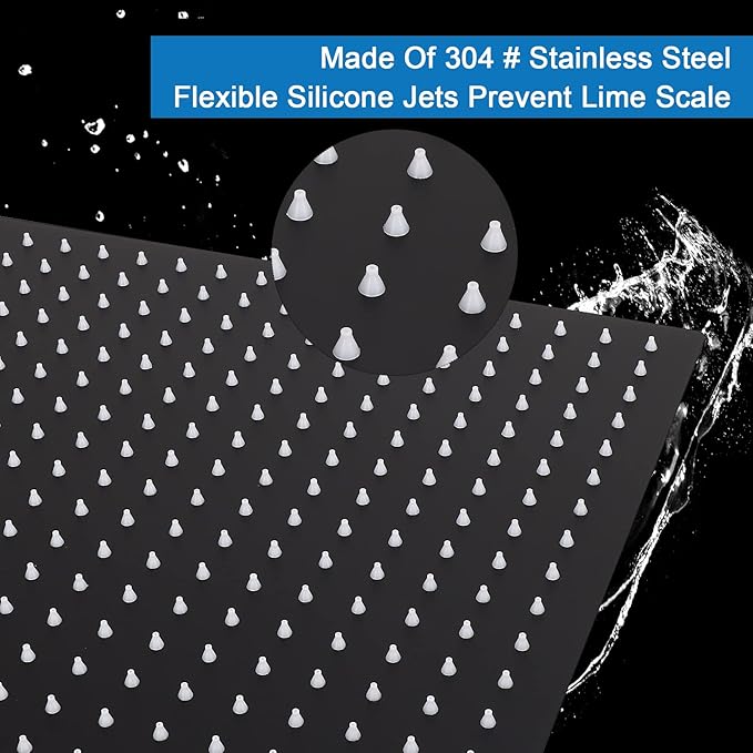 HarJue Shower Head with Extension Arm, High Pressure Square with ShowerArm, Stainless Steel Rainfall-Waterfall Full Body Coverage (16'' Shower with 20'' Arm, Matte Black)