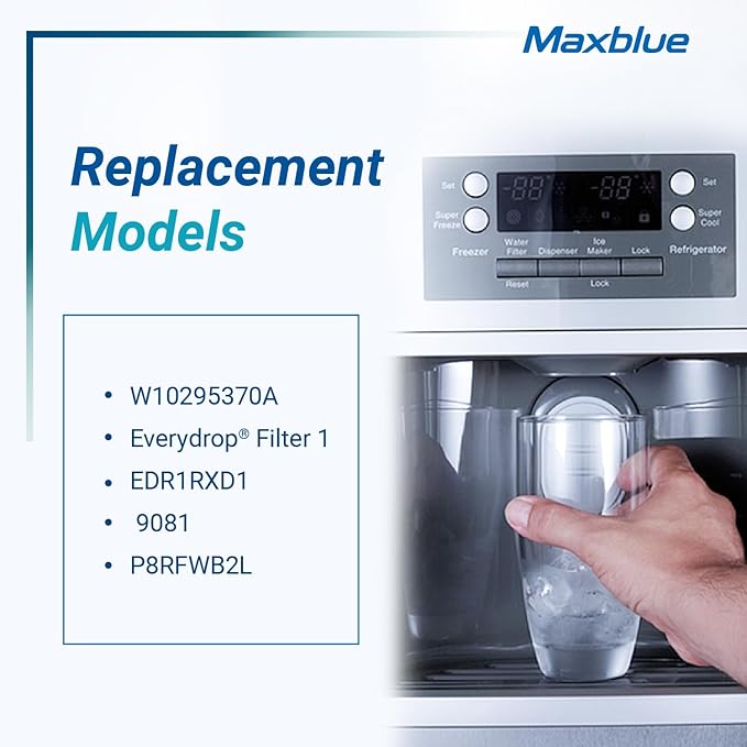 Maxblue MB-F38 Replacement for W10295370A, Everydrop® Filter 1, EDR1RXD1, EDR1RXD1B, P8RFWB2L, P4RFWB, Kenmore® 46-9081, 46-9930, Refrigerator Water Filter, 1 Filter