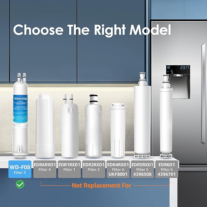 Waterdrop EDR3RXD1 Replacement for Everydrop® Filter 3, 4396841, 4396710, Kenmore® 46-9083, 46-9030, WD-F08 Refrigerator Water Filter, 3 Filters