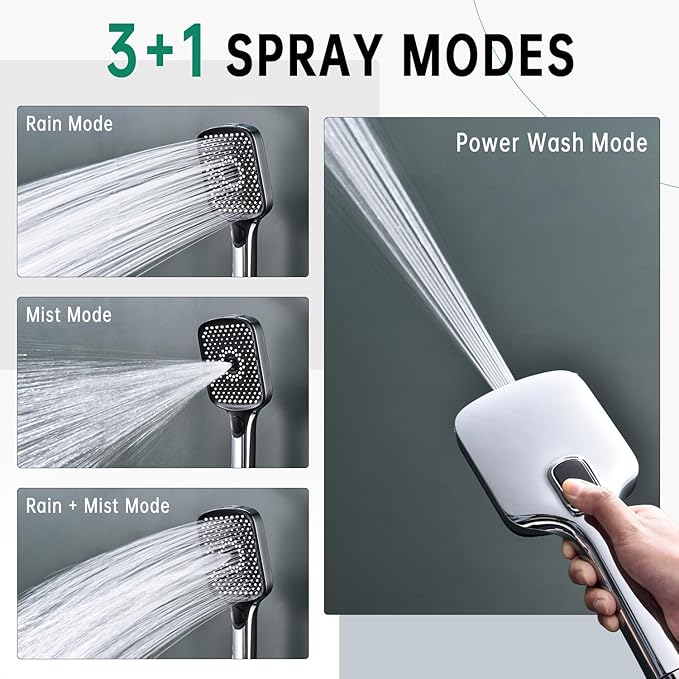 13-Inch Shower Heads with Multi-Function Handheld Sprayer Combo, 3-Way Metal Extended Diverter with Holder and Metal Adjustable Shower Extension Arm, Extra Long Hose(Chrome)