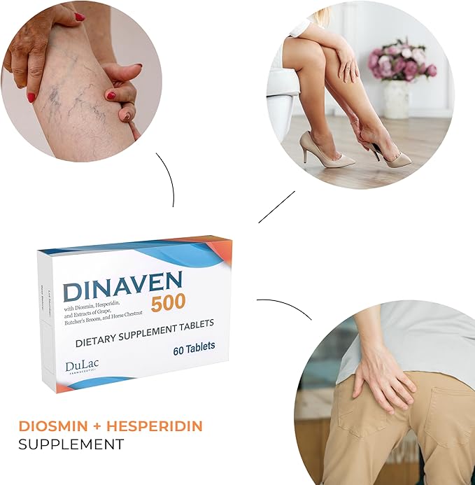 Dulàc - Dinaven 500, Diosmin Hesperidin 500mg Dietary Supplement 60 Tablets, Enriched with Butcher's Broom, Horse Chestnut Extract and Grape Seed Extract, Made in Italy
