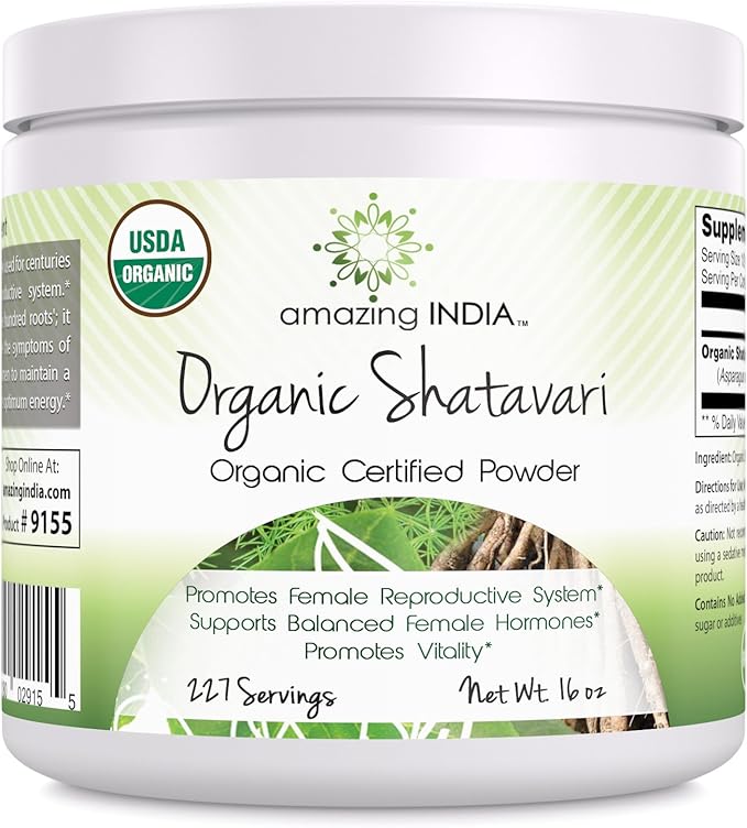 Amazing India USDA Certified Organic Shatavari Powder | 2 Grams | 227 Servings | Non-GMO | Gluten-Free | Made in USA